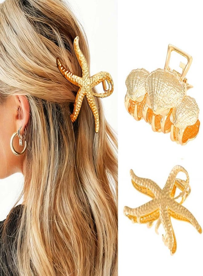Gortin Starfish Claw Clips Gold Metal Seashell Hair Clip Medium Hair Claw Barrettes Beach Hair Accessories for Women - Image 1